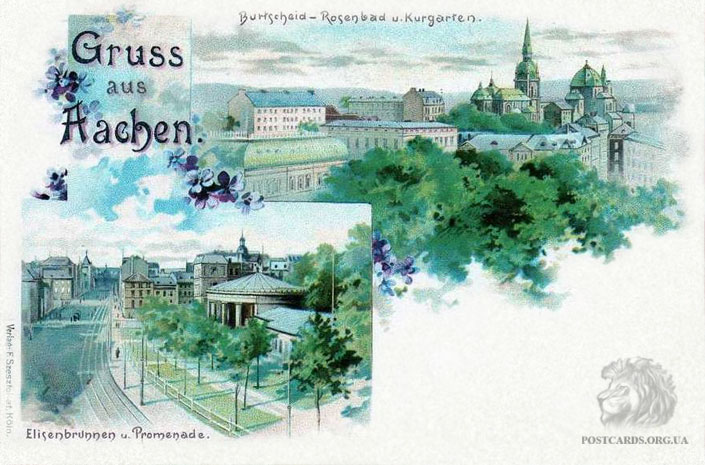 Gruss aus Aachen — открытка начала века с общим видом города Ахен
