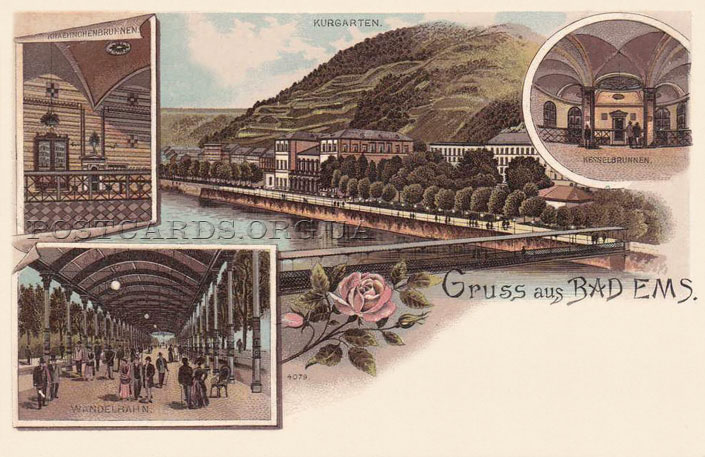 Gruss aus Bad Ems — открытка 1899 года с видами города Бад Эмс