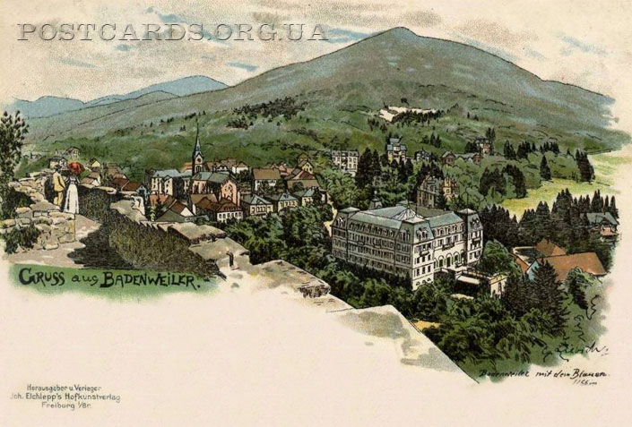 Gruss aus Badenweiler — открытка 1902 года с общим видом коммуны Баденвайлер