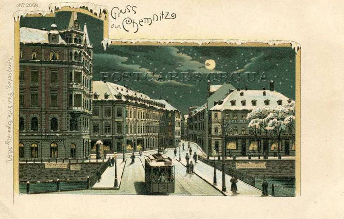 Gruss aus Chemnitz — зимний вид города Кемниц — открытка 1900 года