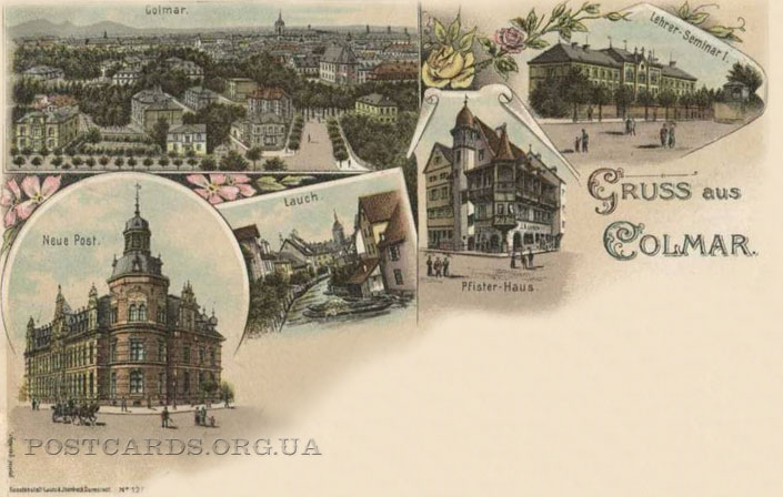 Мультивидовая открытка Gruss aus Colmar 1899 года