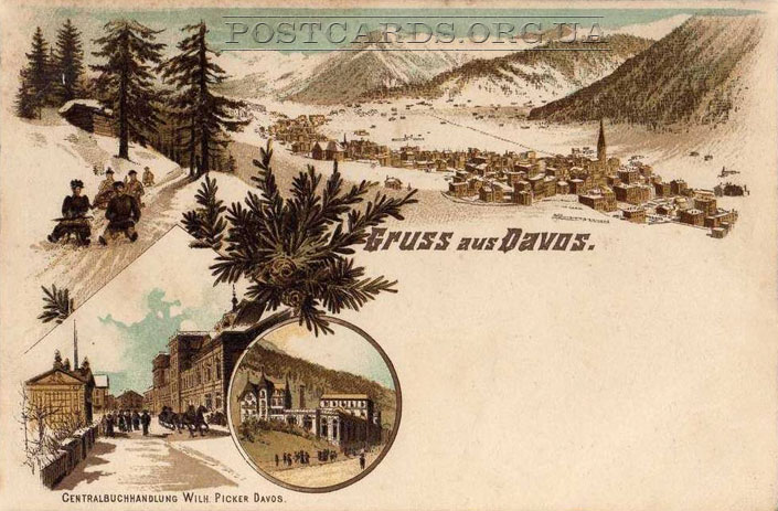 Открытое письмо Gruss aus Davos — Centralbuchhandlung Wilh Picker Davos 1902 года