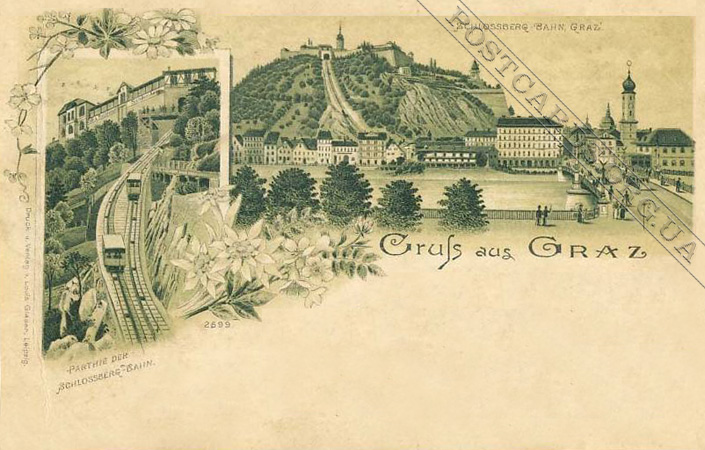 Gruss aus Graz — Schlossberg Bahn — открытка 1899 года