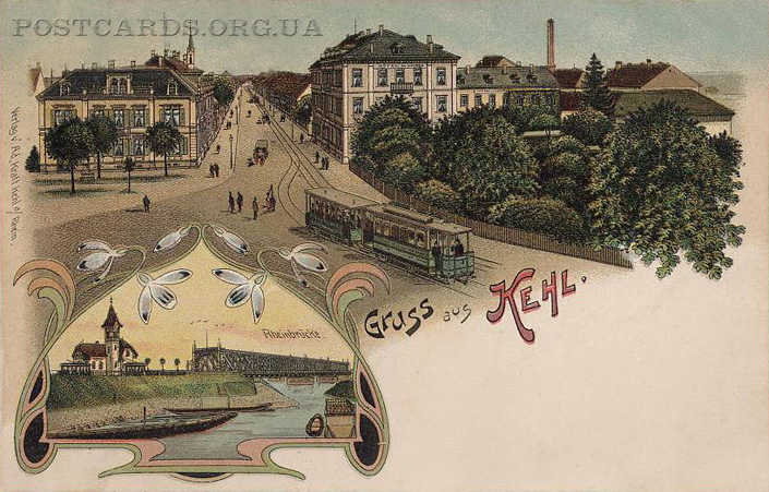 Gruss aus Kehl — открытка с видом города Кель и моста Rheinbrucke