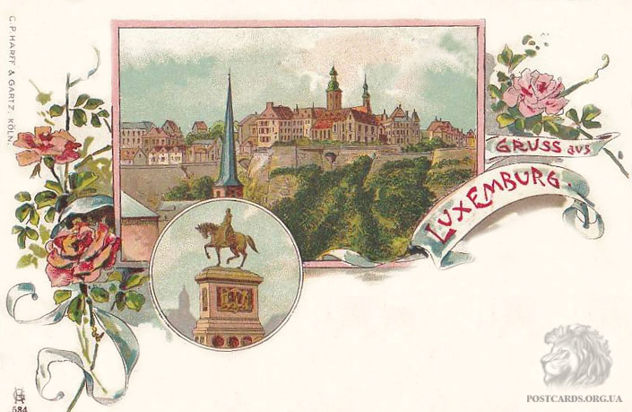 Gruss aus Luxembourg. Старая открытка с видом Люксембурга 1901 года. C.P.Harff & Gartz. Koln