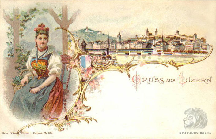 Gruss aus Luzern — привет из Люцерна. Открытое письмо 1900 года. Литография
