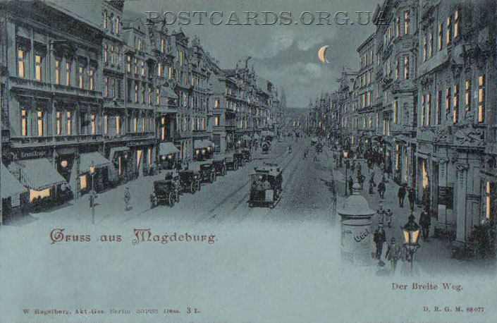 Gruss aus Magdeburg — ночной вид Магдебурга — открытка 1899 года