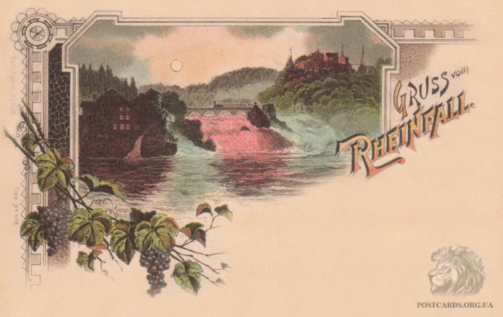 Gruss vom Rheinfall — старая открытка Rheinfall 1897 год