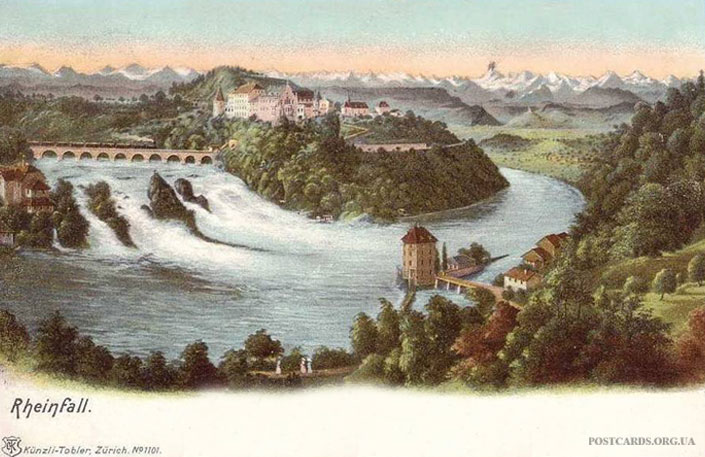 Открытка Rheinfall — панорама 1906 года с видом Rheinfall