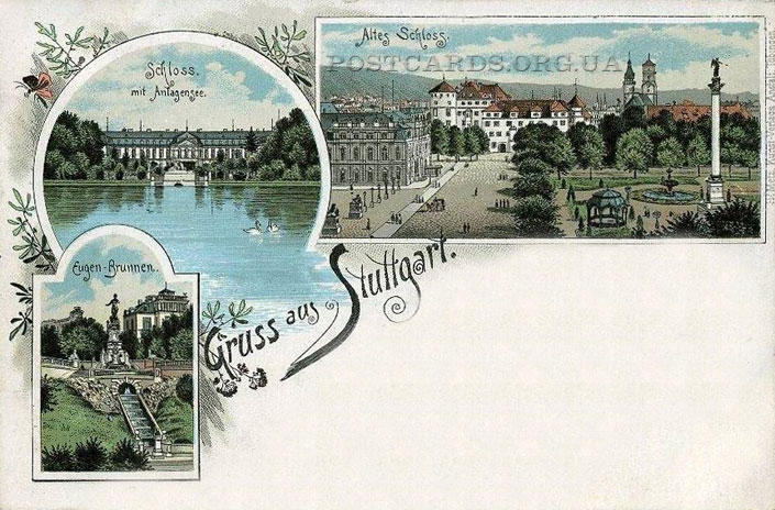 Gruss aus Stuttgart — мультивидовая открытка Штутгарта 1897 года