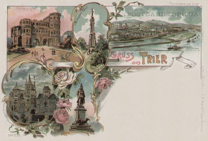 Gruss aus Trier — открытка с видами города Трир — Porta nigra. Panorama von Trier