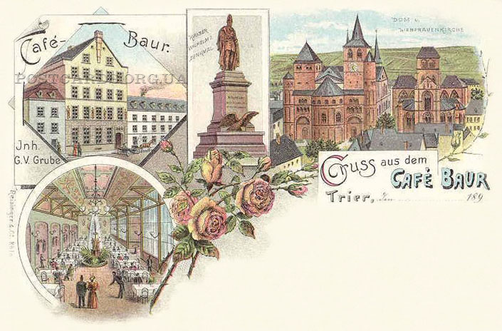 Рекламная ткрытка кафе в городе Трир — Gruss aus Trier — Cafe Baur