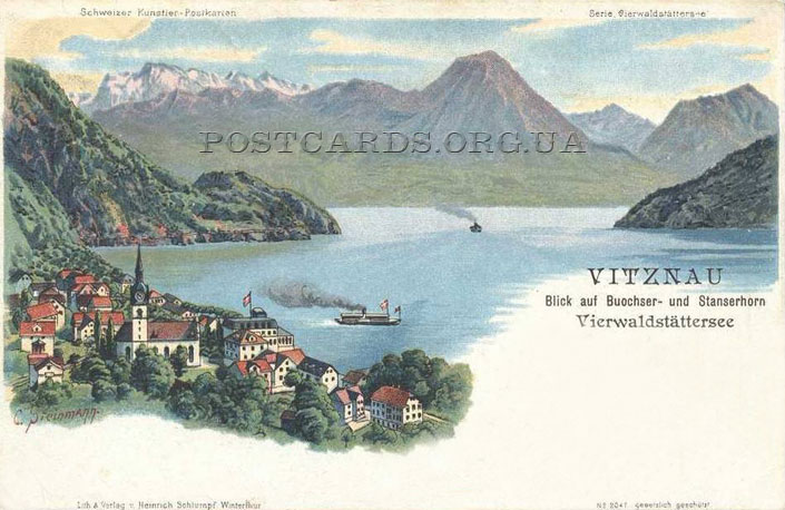 Vitznau — открытка 1899 года с общим видом города коммуны Вицнау