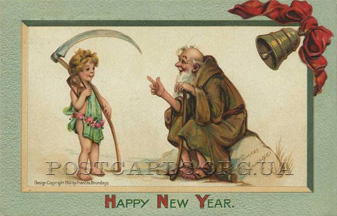 Открытка Father Time и Baby New Year 1913 года по эскизам Frances Brundage