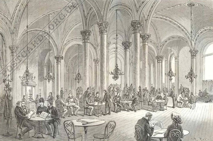 Central Coffee Saloon — гравюра центрального кофейного салона в Вене 1881 года