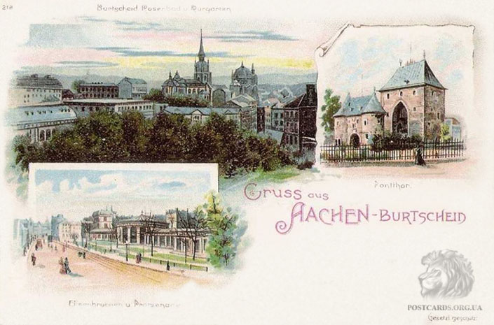 Gruss aus Aachen — Burtscheid. Почтовое отправление 1900 год — литография