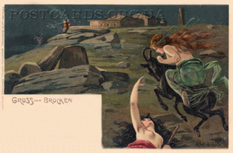 Открытка Gruss vom Brocken — ведьмы и Вальпургиева ночь