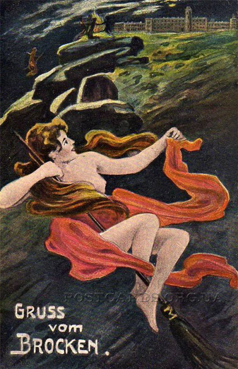 Gruss vom Brocken — открытка ведьмы, летящей на шабаш