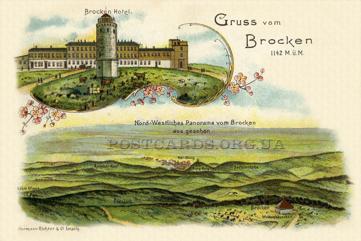 Gruss vom Brocken — открытка с видом горы Брокен — места проведения Вальпургиевой ночи
