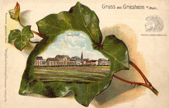 Gruss aus Griesheim — открытка начала века с видом города Грисхайм. Городской вокзал