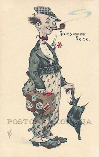 Gruss von der Reise — путешественник на старой открытке
