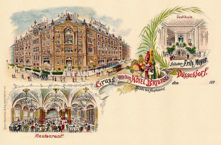 Gruss aus Hillmanns Hotel — рекламная открытка отеля Bristol в Дюссельдорфе