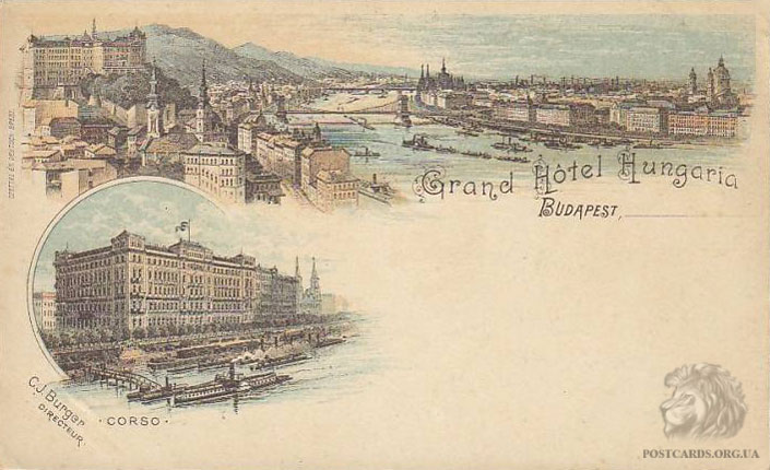 Grand Hotel Hungaria. Budapest — рекламная открытка отеля в городе Будапешт
