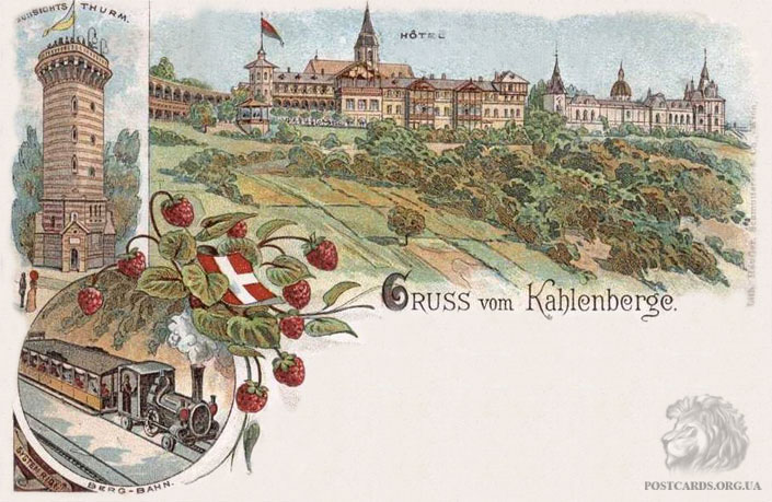 Gruss vom Kahlenberg — открытка прошлого века с видом Kahlenberg 1896 года