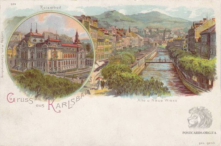 Gruss aus Karlsbad — старая открытка города Karlovy Vary. 1902 год