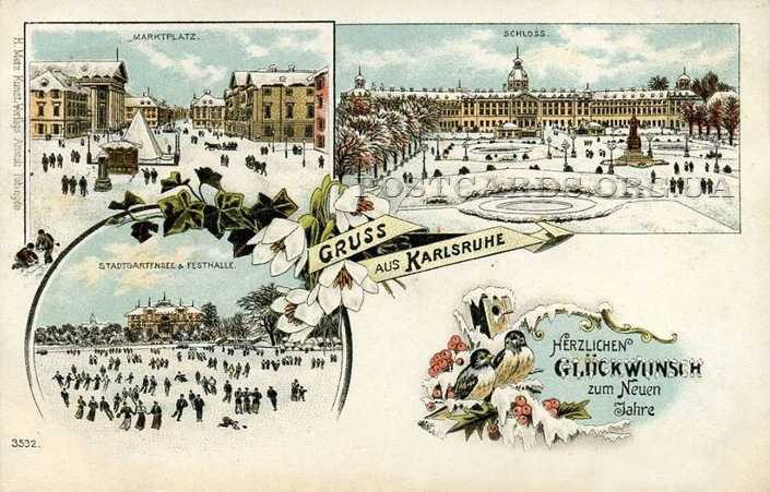 Gruss aus Karlsruhe — открытка с зимним видом города Karlsruhe