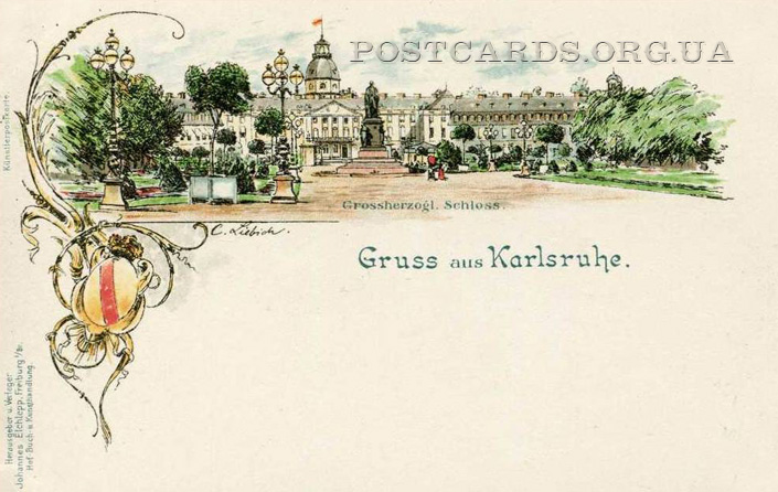 Gruss aus Karlsruhe — Grossherzogl. Schloss — открытка 1902 года с видом города Karlsruhe