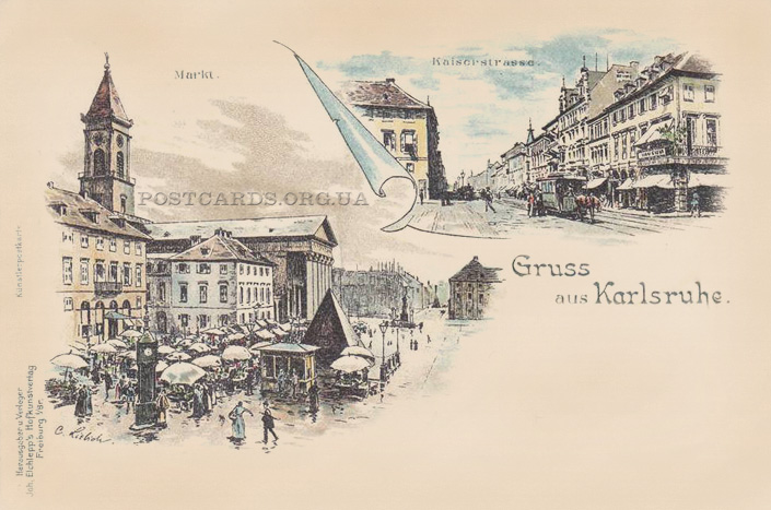 Открытка Gruss aus Karlsruhe 1895 года