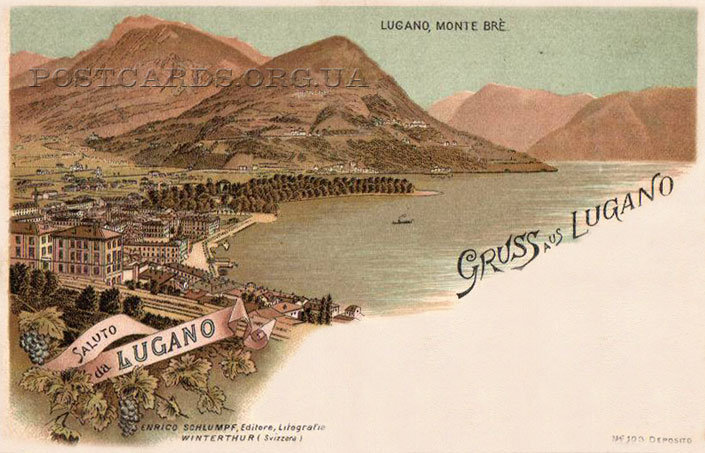 Saluto da Lugano — Monte Bre — открытка 1898 года с видом Лугано