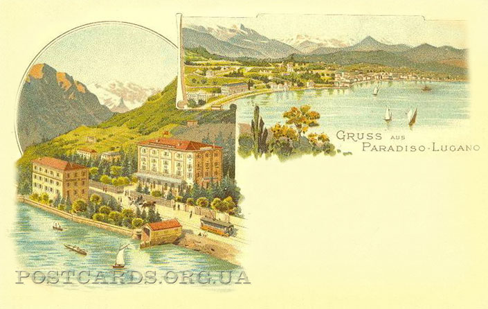 Lugano — Gruss aus Paradiso — старая открытка города Лугано