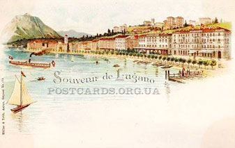 Souvenir de Lugano — Dampfschiff — открытка 1900 года