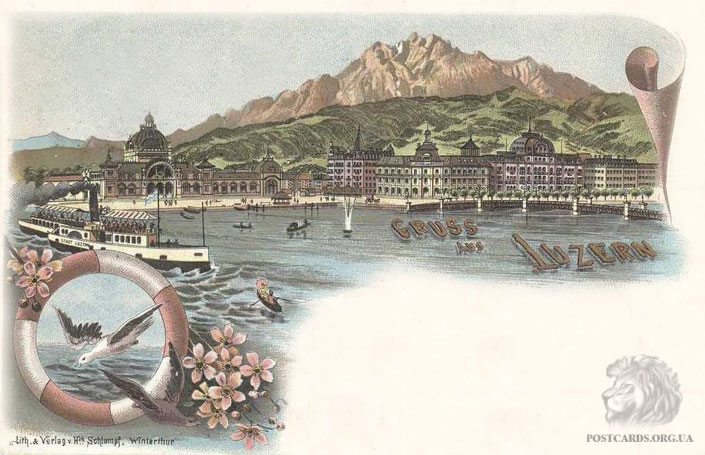 Gruss aus Luzern — открытка начала века с общим видом города Luzern