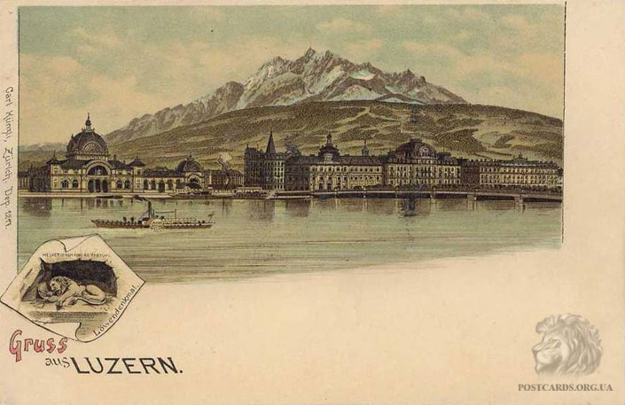 Gruss aus Luzern — открытка 1901 года — вид города Luzern с озера