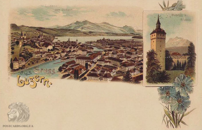 Gruss aus Luzern — старая открытка города Люцерн 1901 года. Luzern vom Gutsch