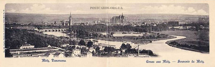 Gruss aus Metz — раскладная открытка с панорамой города Metz. Souvenir de Metz. Panorama