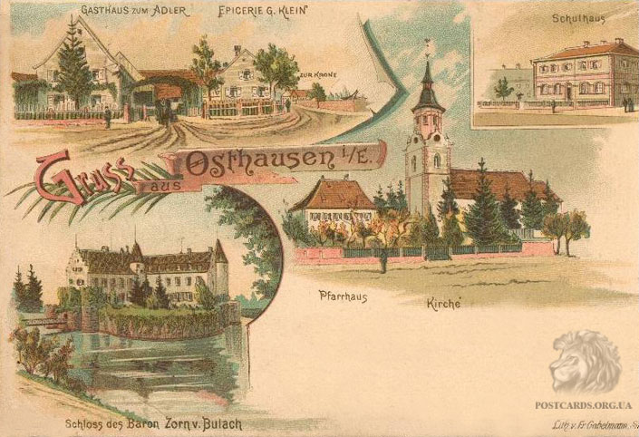 Gruss aus Osthausen открытка типа Gruss города Остхаузен-Вюльферсхаузен с наименьшим количеством человек 1897 года
