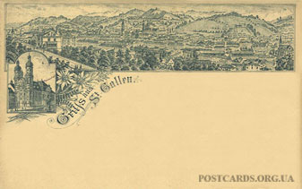 Gruss Aus St. Gallen — одноцветная открытка 1897 года с видом города St Gallen