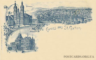 Gruss Aus St. Gallen — мультивидовая одноцветная открытка 1898 года