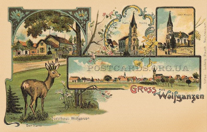 Gruss aus Wolfganzen — мультивидовая открытка Вольфганцена 1900 года