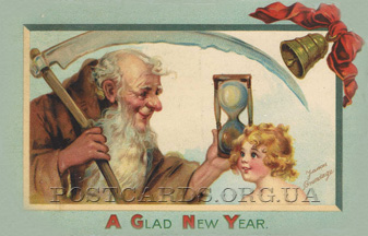 Открытка A Glad New Year — Father Time & Baby New Year. Frances Brundage